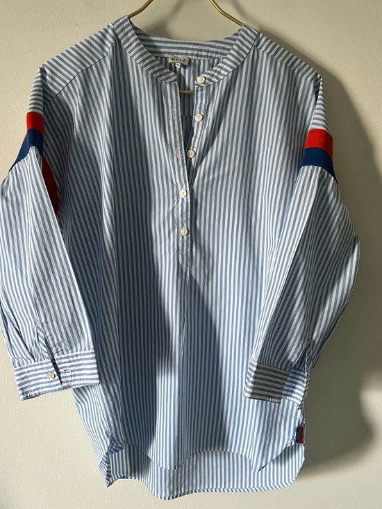 KULE Tops - KULE Blue & White Stripe Nautical Preppy Popover Orange & Blue Knit Inserts S